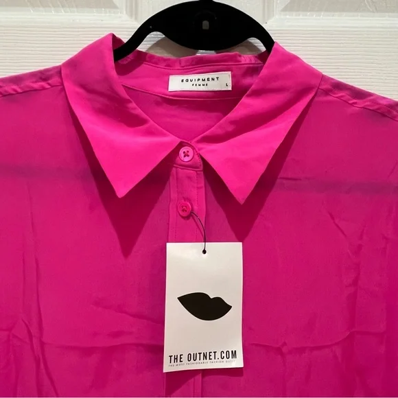 NWT EQUIPMENT Hot Pink Silk Mini Button-down Dress L - Picture 3 of 5